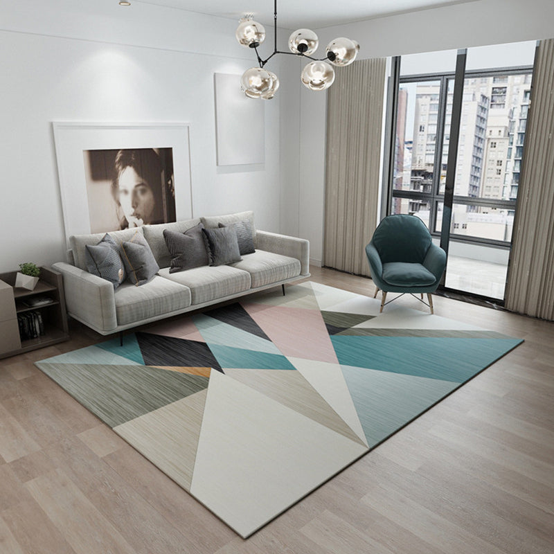 Simple Modern Rug Multi-Color Geometric Print Carpet Anti-Slip Backing Washable Indoor Rug for Living Room