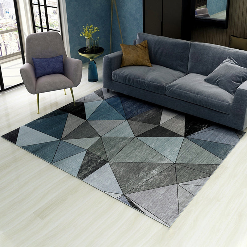 Simple Modern Rug Multi-Color Geometric Print Carpet Anti-Slip Backing Washable Indoor Rug for Living Room