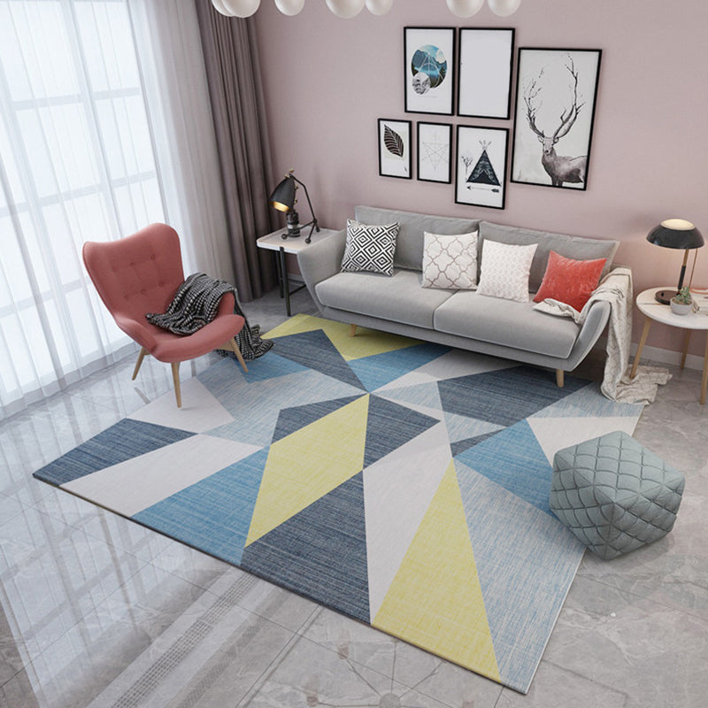 Simple Modern Rug Multi-Color Geometric Print Carpet Anti-Slip Backing Washable Indoor Rug for Living Room