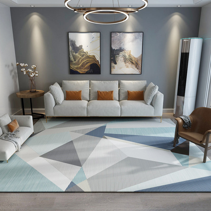 Simple Modern Rug Multi-Color Geometric Print Carpet Anti-Slip Backing Washable Indoor Rug for Living Room