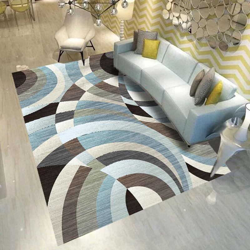 Trendy Living Room Rug Multi Colored Geometric Printed Area Rug Polypropylene Non-Slip Stain-Resistant Rug