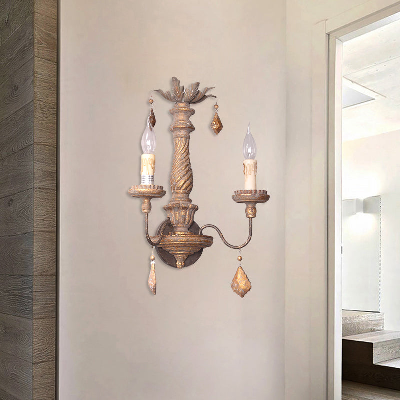 2 lichten wandlicht met kaarsenvorm en houten druppel rustieke gang wand sconce licht in grijs