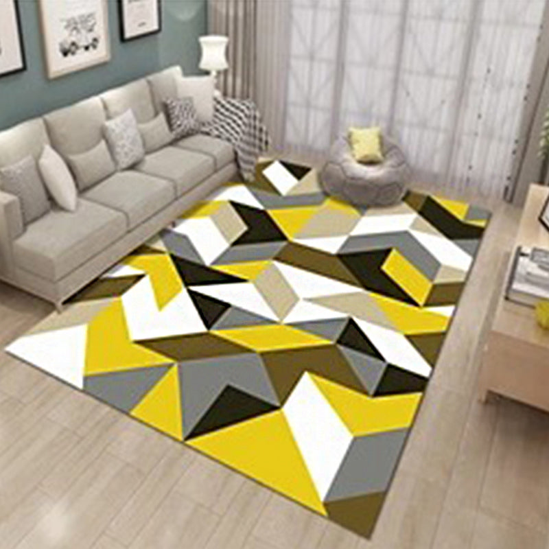 Fancy Living Room Rug Multi Color Geometric Area Carpet Polyster Non-Slip Backing Washable Indoor Rug