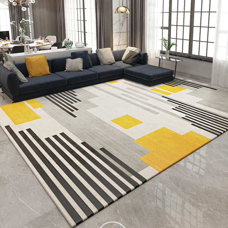 Casual Living Room Rug Multi Colored Geometric Area Rug Polypropylene Non-Slip Machine Washable Carpet