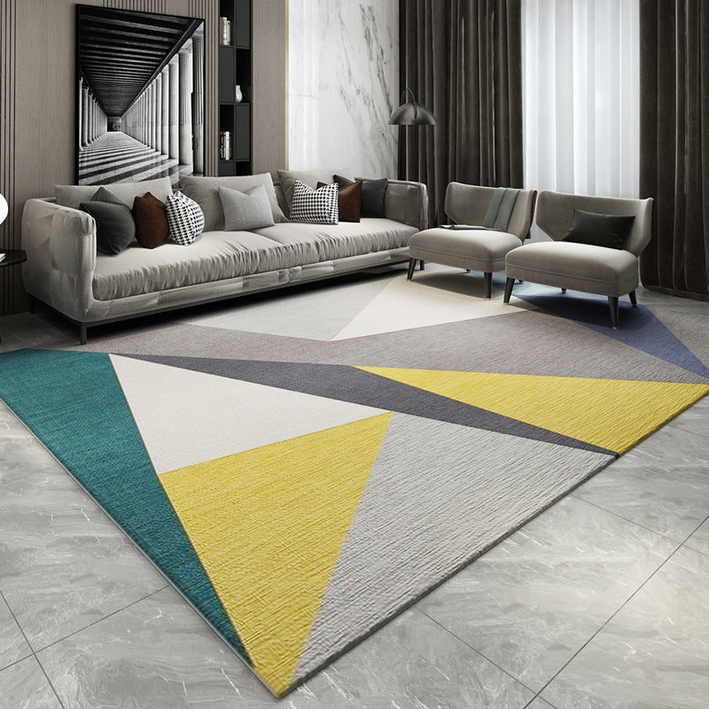Casual Living Room Rug Multi Colored Geometric Area Rug Polypropylene Non-Slip Machine Washable Carpet