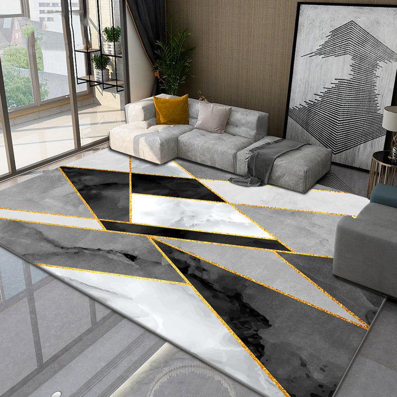 Multicolored Modern Rug Polyster Geometric Printed Area Carpet Non-Slip Backing Washable Indoor Rug for Bedroom