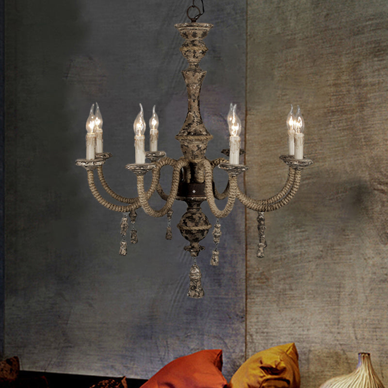 Candle Metal Chandelier Light Country 8 Lights Dining Room Pendant Lighting in Brown