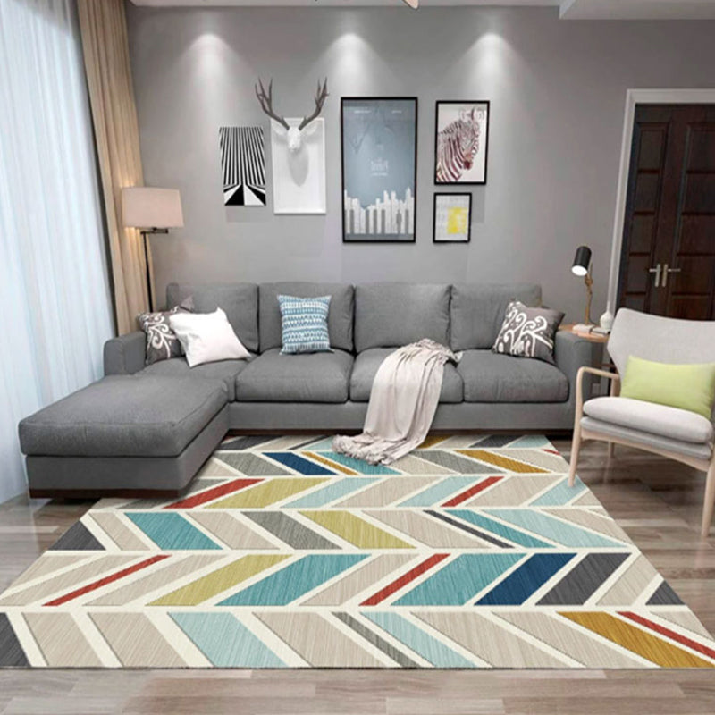 Modern Home Decoration Rug Multi Colored Geometric Print Area Carpet Polyster Anti-Slip Pet Friendly Rug