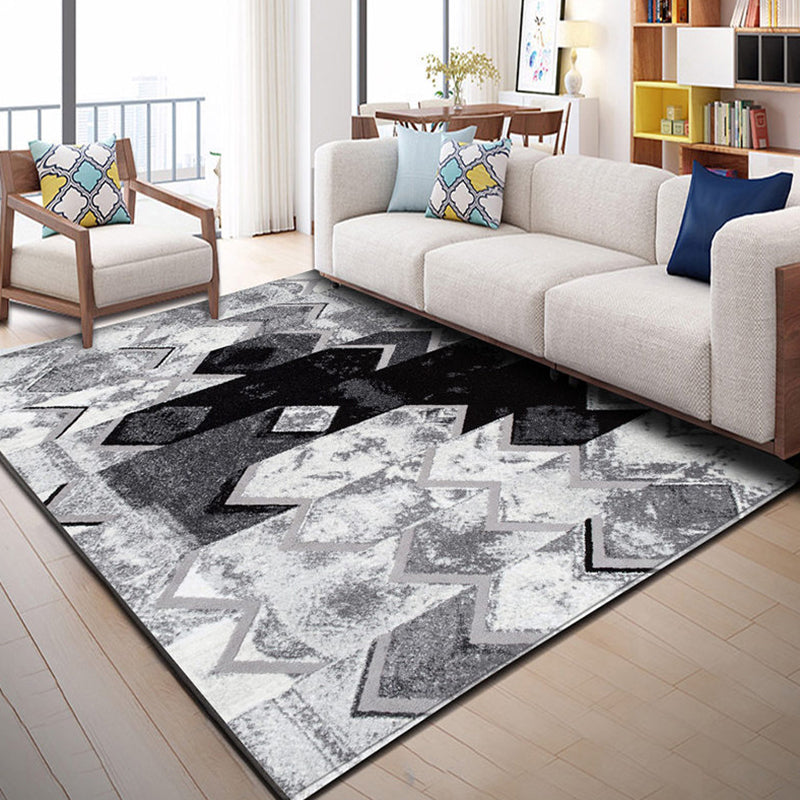 Modern Living Room Rug Multi Color Geometric Print Area Carpet Synthetics Non-Slip Backing Easy Care Rug