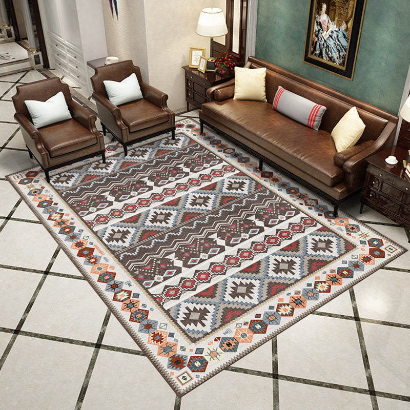 Western Living Room Rug Multicolored Geo Printed Area Carpet Synthetics Non-Slip Backing Pet Friendly Rug