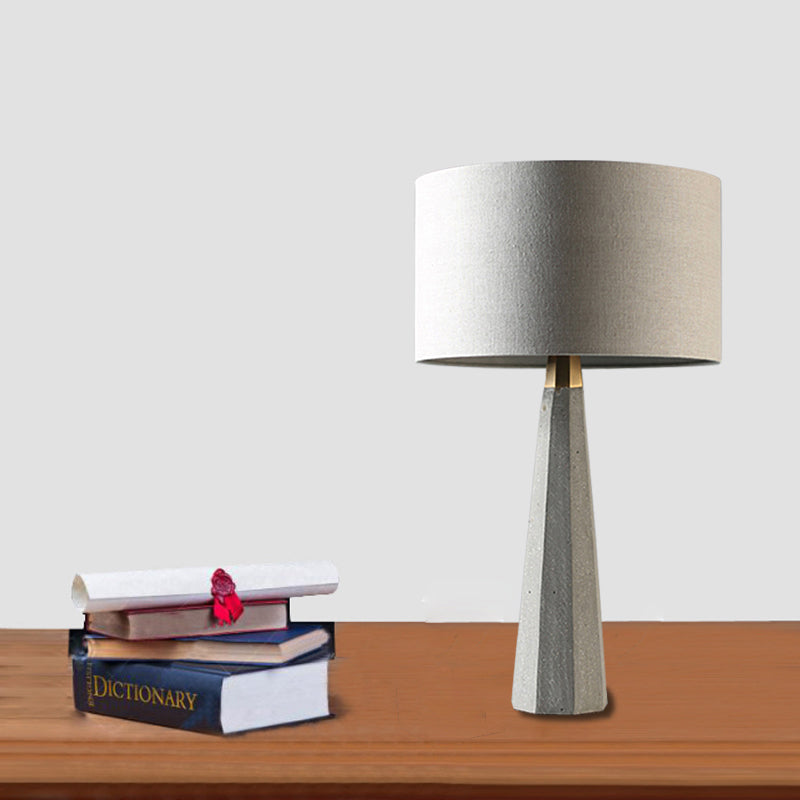 Drum Fabric Table Lighting Simple 1 Light Study Room Table Lamp with Grey Tapered Cement Base