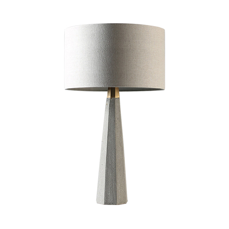 Drum Fabric Table Lighting Simple 1 Light Study Room Table Lamp with Grey Tapered Cement Base