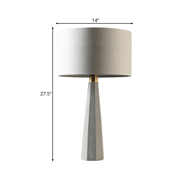 Drum Fabric Table Lighting Simple 1 Light Study Room Table Lamp with Grey Tapered Cement Base
