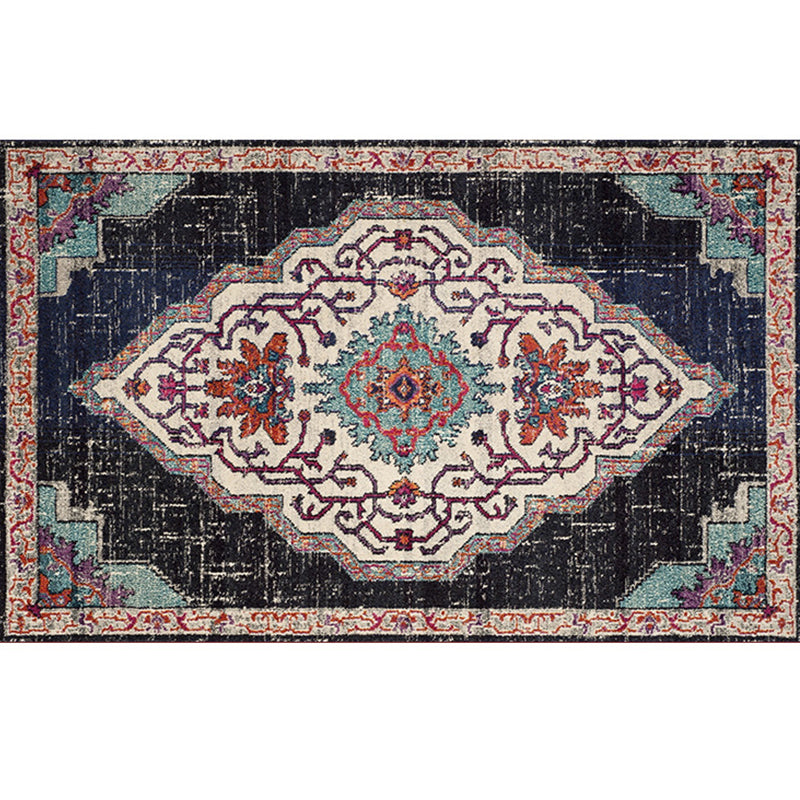 Retro Geometric Pattern Rug Multicolored Synthetics Area Carpet Anti-Slip Pet Friendly Washable Rug for Room