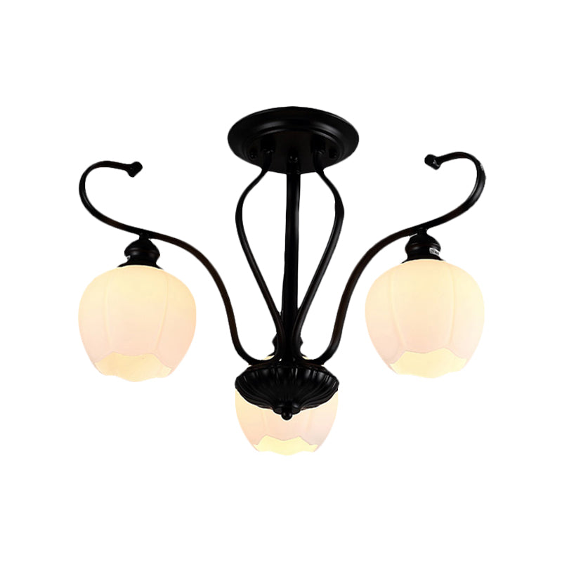 Soggiorno a forma di fiore Semi -filo Light Classic White Glass 3/6/8 Luci Black Affermazione Black Lighting
