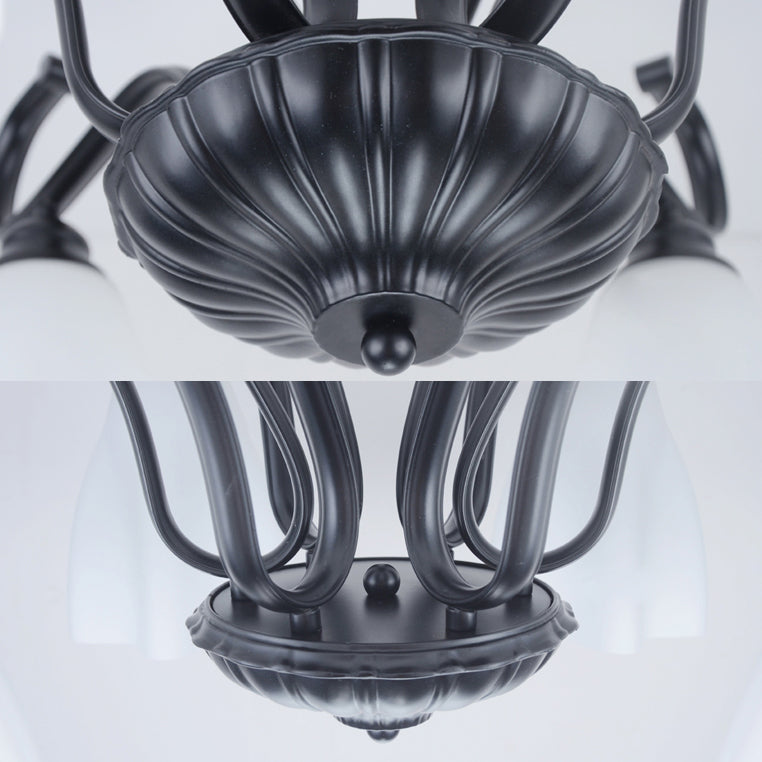 3/6/8 luci bianche Lampada del soffitto in vetro bianco classico Soggiorno a forma di fiori neri