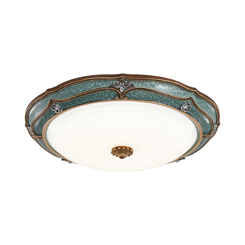Flower/Crown Living Room Flush Mount Lamp Classic Milky Glass LED Green Ceiling Lighting