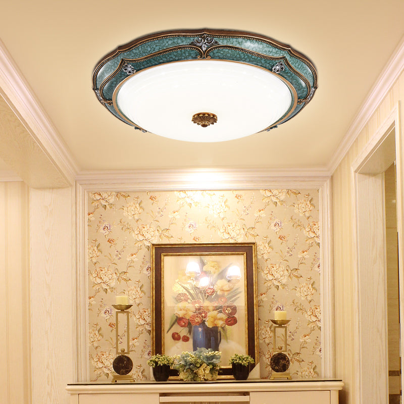 16"/19.5"/13" W LED Flower Flush Mount Lamp Traditional Green Resin Ceiling Mounted Fixture for Living Room in White Light
