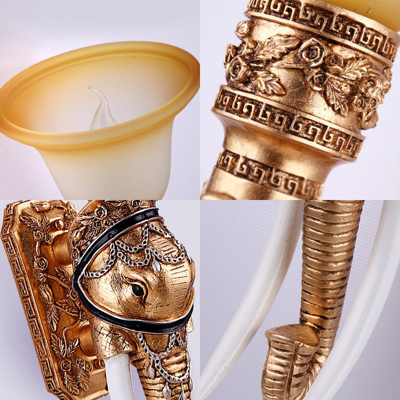 1 Light Wall Light Traditional Flared Amber Glass Wall Mount Light with Gold Elephant Base
