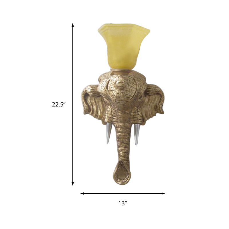 Flared Beige Glass Wall Light Fixture Vintage 1 Light Living Room Sconce Light with Gold Elephant Base