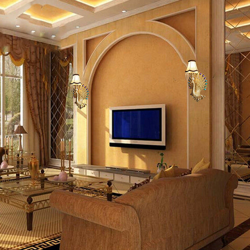 Éclairage mural de paon or d'or Southeast Asie Style Resin 1 Light Living Room Appince lampe avec ombre de pétoncles