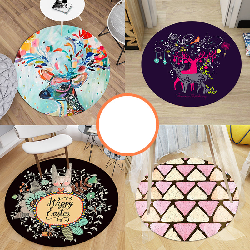 Modern Living Room Rug Multi Color Animal Printed Rug Polyster Non-Slip Backing Easy Care Carpet