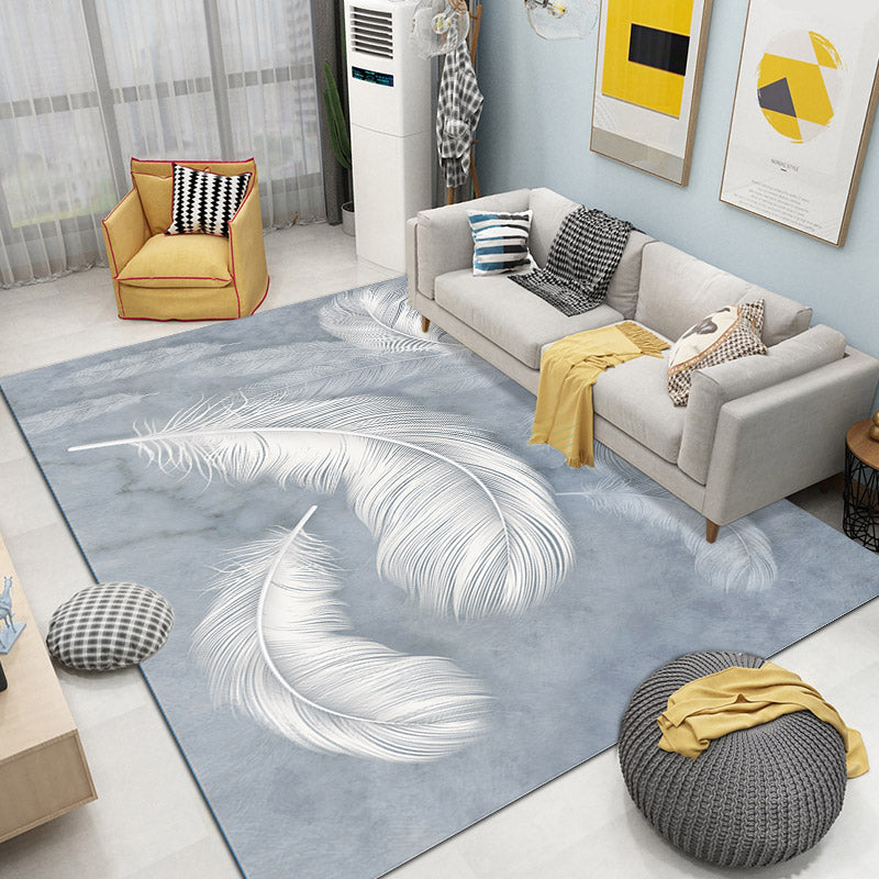 Gray Feather Rug Polyster Novelty Area Carpet Anti-Slip Backing Easy Care Indoor Rug for Living Room