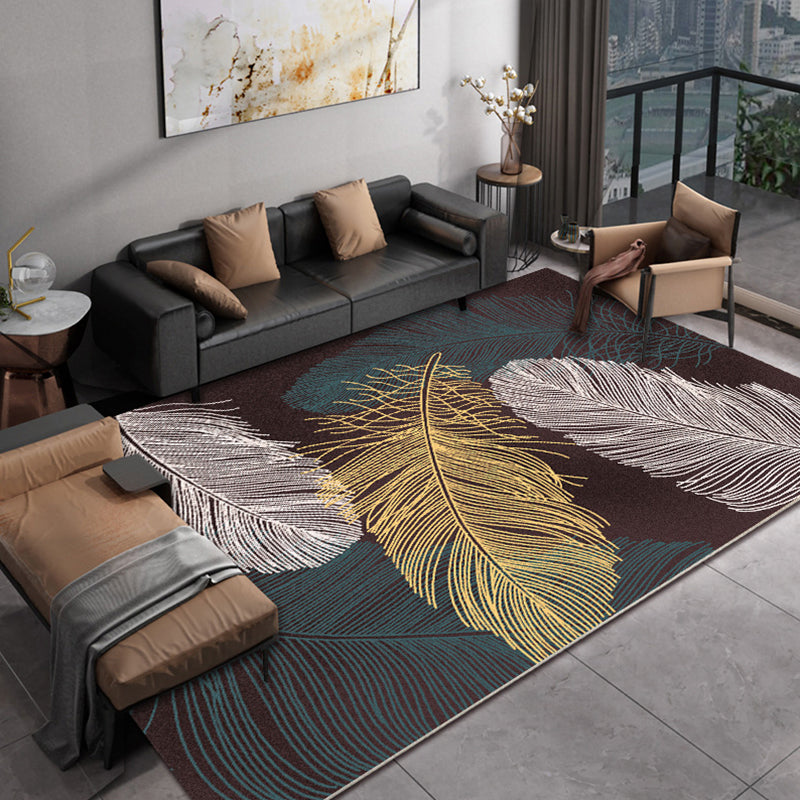 Scandinavian Living Room Rug Multi Color Flower Printed Indoor Rug Polyster Non-Slip Backing Washable Carpet
