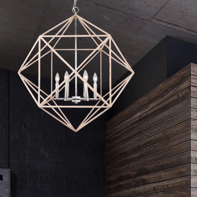 4 Heads Dining Room Hanging Chandelier Contemporary Beige Ceiling Pendant Light with Cage Metal Shade