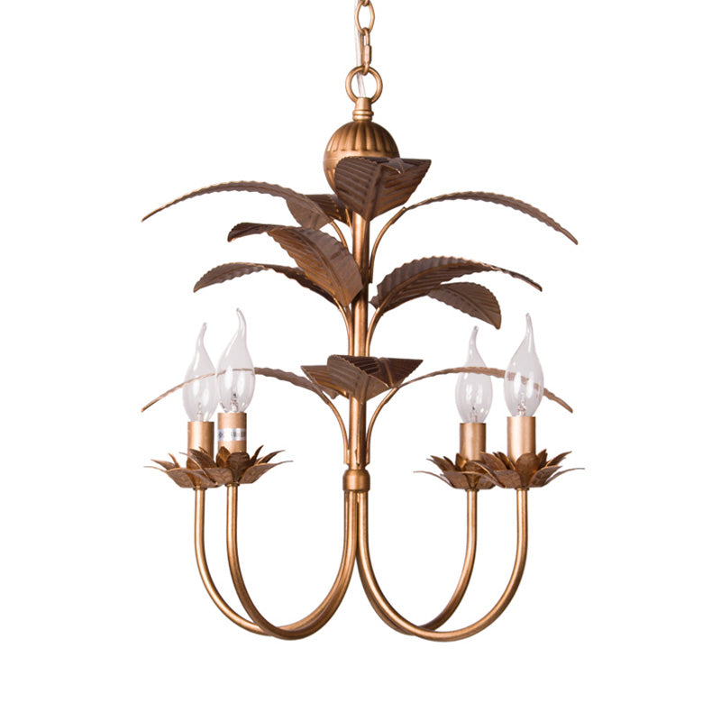 Spur Pendant Chandelier Traditional Metal 4 Bulbs Brass Hanging Ceiling Light with Leaves