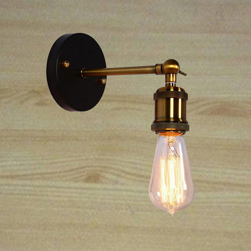 Antiqued Brass Naked Bulb Base Wall Lamp Industrial Metal 1 Head Garage Wall Sconce with Swivel