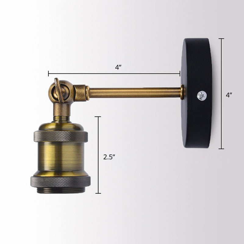 Lámpara de pared de la base de bulbo desnudo de latón anticipado metal industrial 1 cabezal de pared de la pared de garaje con giro