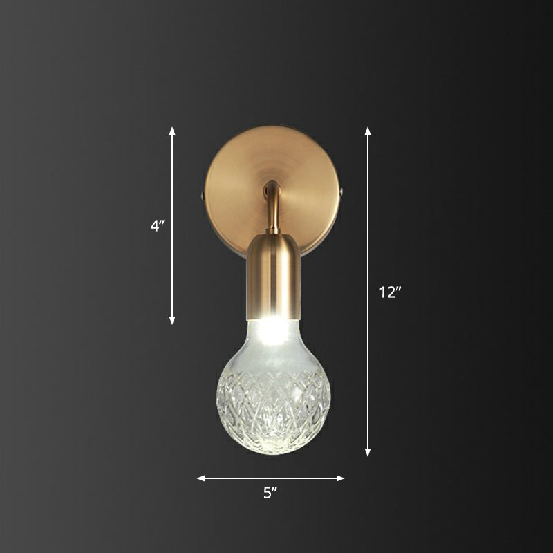 Industrial-Style Bulb Shaped Wall Light Single Lattice Glass Sconce Lighting Fixture in Brass