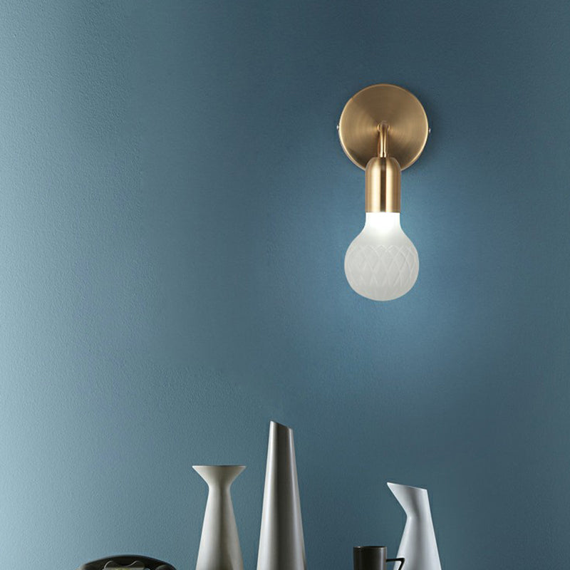 Industrial-Style Bulb Shaped Wall Light Single Lattice Glass Sconce Lighting Fixture in Brass