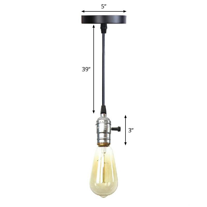 Edison Bulb Socket Aluminum Pendant Light Industrial Single Living Room Hanging Lamp in Black