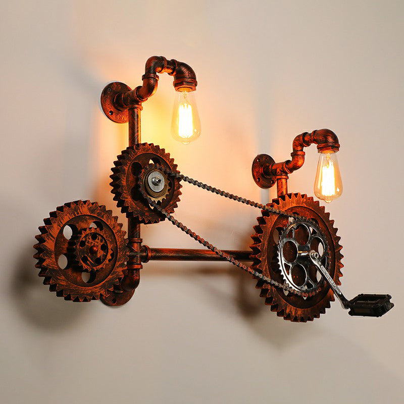 Industrial Pipe Wall Mount Light 2 Heads Wrought Iron Wall Sconce Lighting in Rust