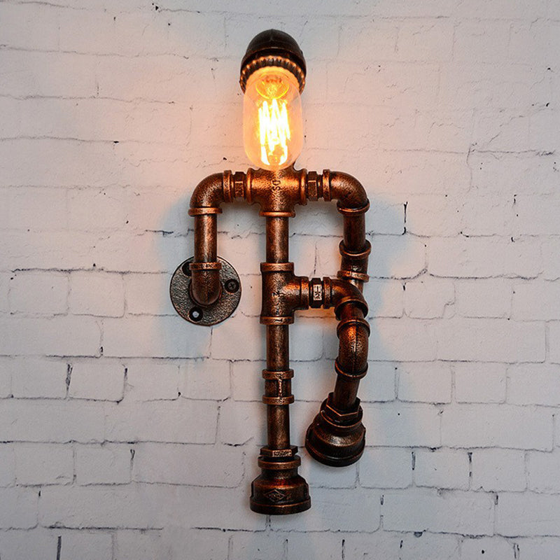 Iron Robot Wall Mounted Lamp Industrial Style 1 Bulb Bedroom Wall Sconce in Rust