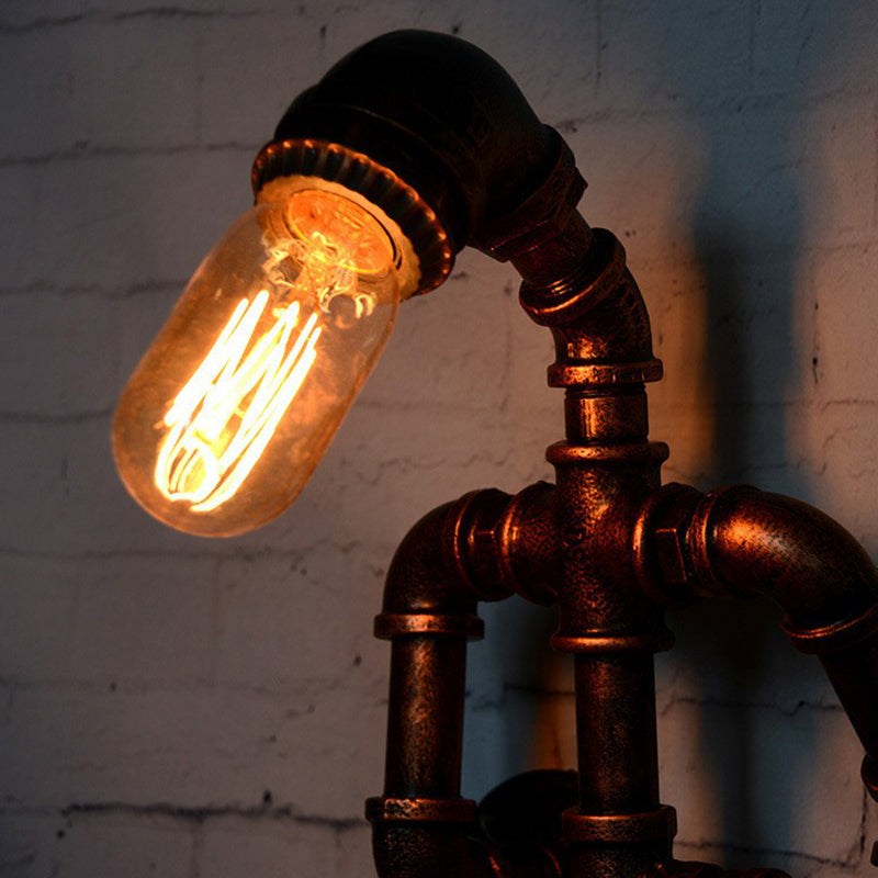 Iron Robot Wall Mounted Lamp Industrial Style 1 Bulb Bedroom Wall Sconce in Rust