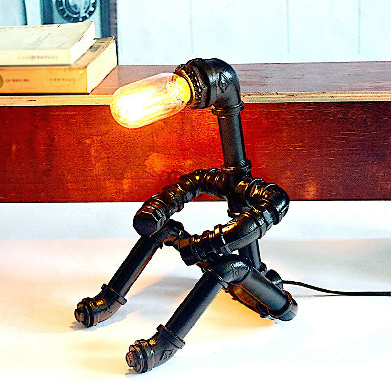 Zwart zittende robot Nachtlicht Steampunk Metal 1 lamp slaapkamer tafellamp voor decoratie