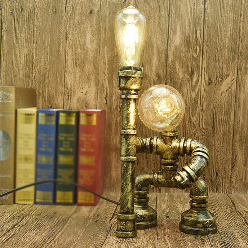 Water Pipe Night Table Lamp Industrial Metal Nightstand Light for Dorm Room Decoration