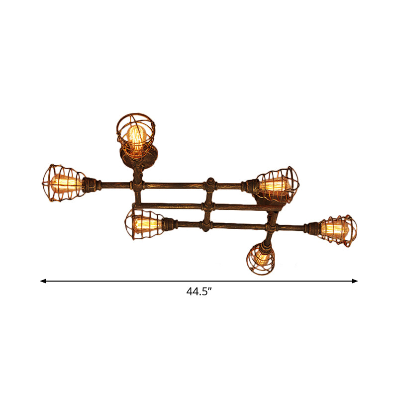 Luminaire de plafonnage Pipotor Industrial Antiquised Bronze Metal Semi Flush Mount Light With Cage
