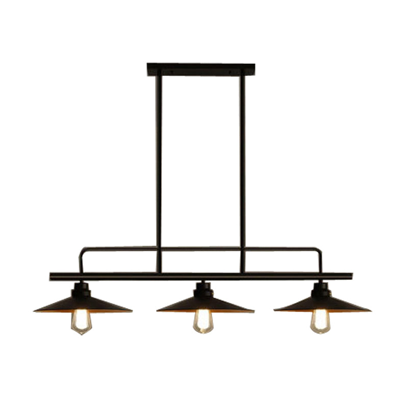 3 Lights Saucer Suspension Lighting Vintage Black Metal Island Lamp for Dining Room
