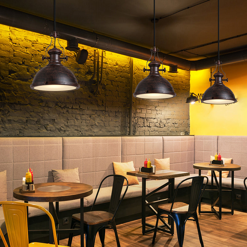 Lámpara de metal retro de luz de restaurante de tazón 1 cabezal con difusor de vidrio esmerilado