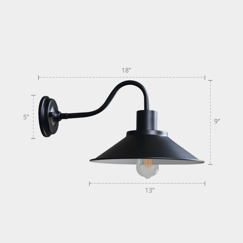 Gooseneck Metal Wall Sconce Light Fixture Industrial 1-Light Outdoor Wall Lamp with Shade