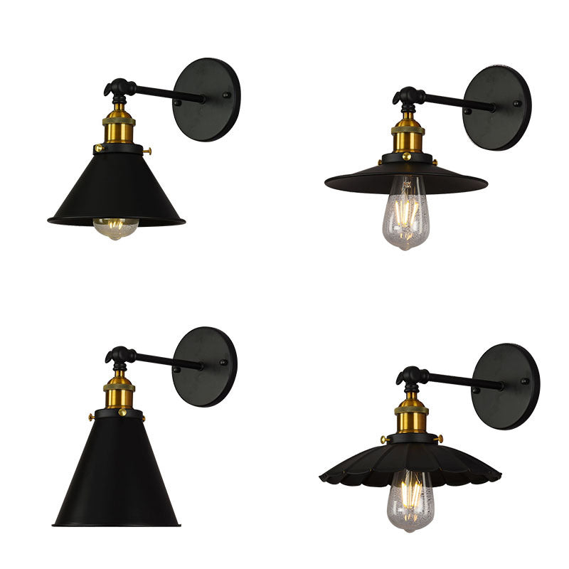 Single Shaded Wall Mount Lighting Rustic Black and Brass Iron Sconce Lamp with Swivel