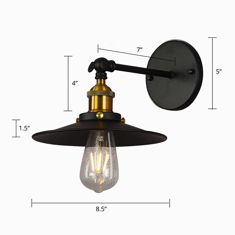 Single Shaded Wall Mount Lighting Rustic Black and Brass Iron Sconce Lamp with Swivel