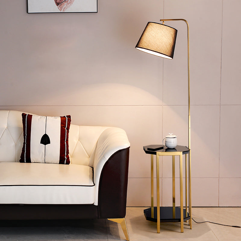 Bucket Living Room Floor Lamp Fabric 1��Head Modern Standing Light with 2-Tier Shelf