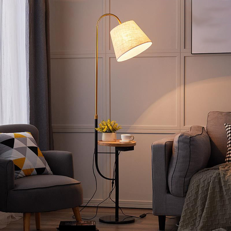 Fabric Tapered Drum Standing Lighting Contemporary 1��Bulb Floor Light with Tray for Bedside