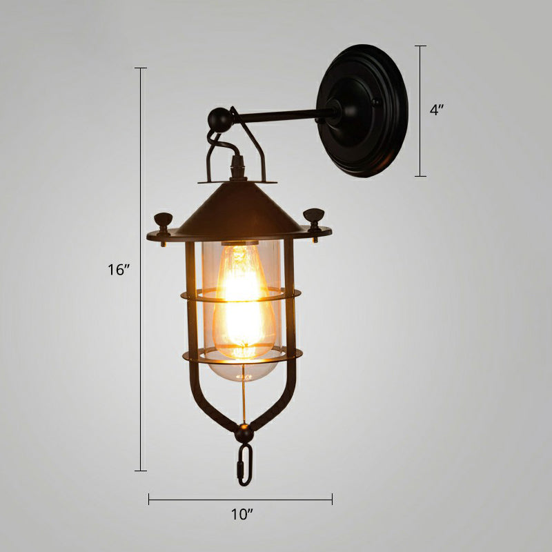 Shaded Glass Wall Lamp Simplicity Single Restaurant Wall Lighting Fixture in Black