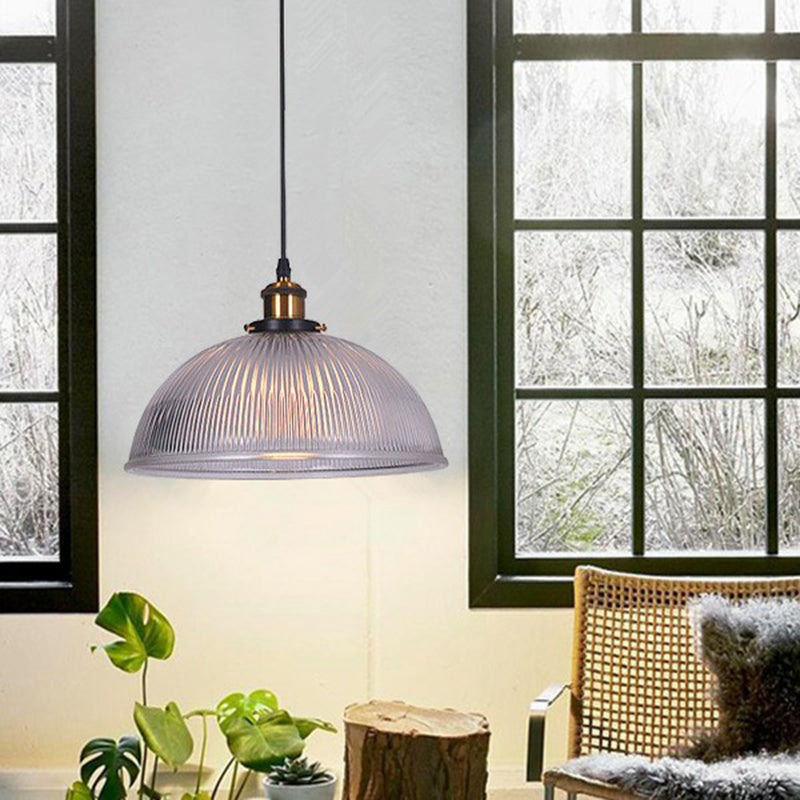 Luce a soffitto singolo cupola industriale in vetro a coste trasparente a sospensione per il ristorante